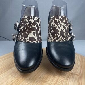 Michael Kors Black Leather Haircalf Buckle Loafer Flats Women Size 8M